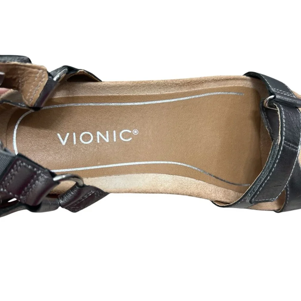Vionic Kayan Leather Metallic Pewter Strappy Platform Sandal Women's size 8